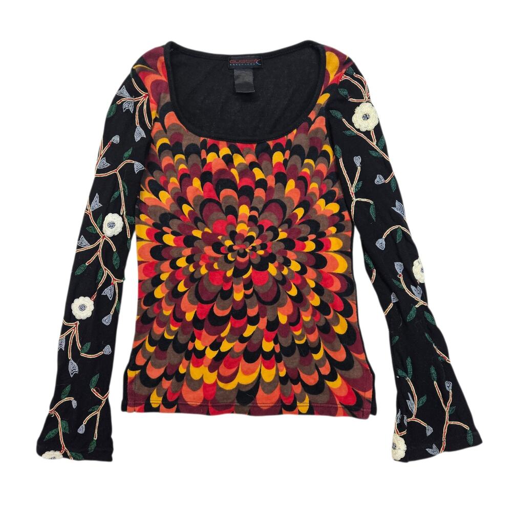 Y2k Custo Barcelona Long-Sleeved Top Slim Fit Embroidered Euro - Small
